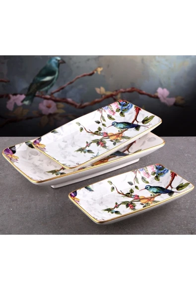Pinkev Flora 6 Parça Seramik Pasta Sunum Tabağı Takımı - Kup122f - Resim 4