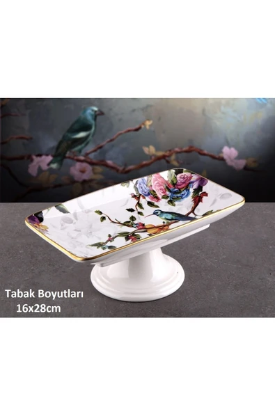 Pinkev Flora Seramik Ayaklı Pasta Kek Çikolata Servis Sunum Tabağı 16x28cm ürün görseli