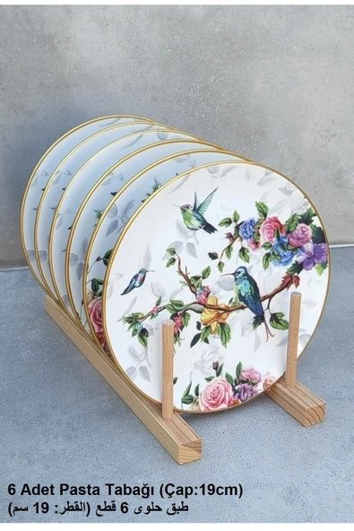 Pinkev Flora 12 Parça Seramik Pasta Servis Sunum Tabağı Takımı Seti - Resim 3