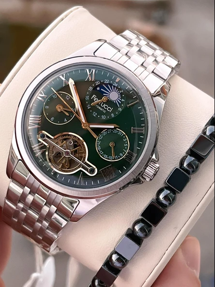 Ferrucci Otomatik Mehtap Ve Güneş Kadranlı Bileklik Hediyeli 3 Atm Erkek Kol Saat FF.G3606.2 ürün görseli