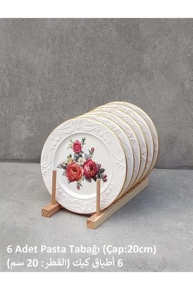 Pinkev 6 Adet 20cm Seramik Pasta Tabağı ürün görseli