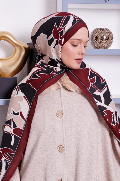 Bordo Yaprak Desen Royal Şal - Resim 2