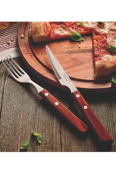 Pinkev Tramontina 6 Kişilik Polywood Saplı Steak Et Çatal Bıçak Seti - Resim 3