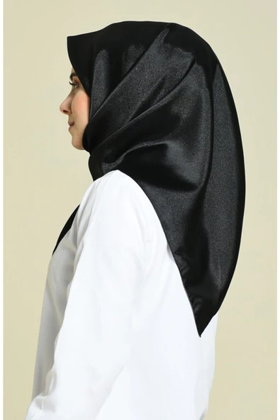 Kadın Siyah Düz Renk Kristal Eşarp - Resim 2