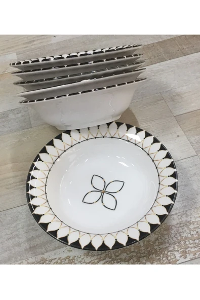 Pinkev Black Drops 6 Kişilik 16cm Seramik Çorba Kasesi Kase Seti - Resim 4