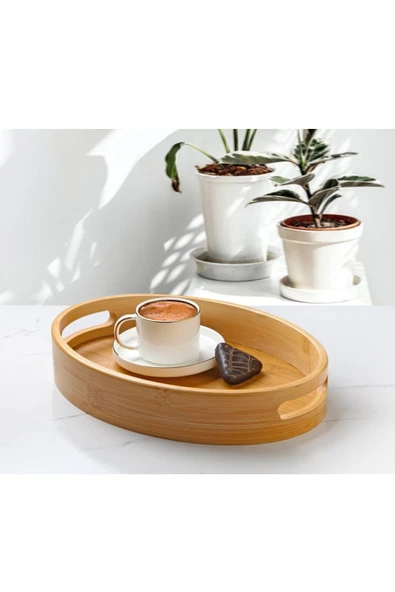 Pinkev Bambu Küçük Boy Dekoratif Servis Sunum Tepsisi Tepsi 20x29cm ürün görseli