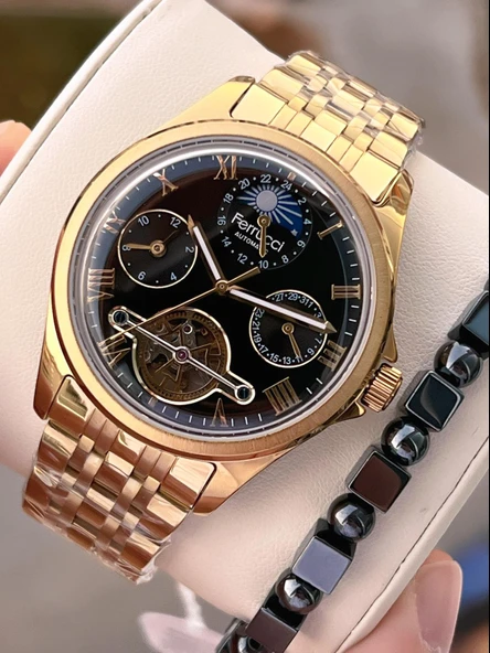 Ferrucci Otomatik Mehtap Ve Güneş Kadranlı Bileklik Hediyeli 3 Atm Erkek Kol Saat FF.G3606.3 ürün görseli