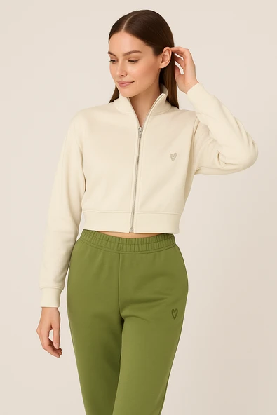 Kadın Paça Lastik Üç İp Şardonlu Ece Eşofman Altı Yeşil - Resim 3