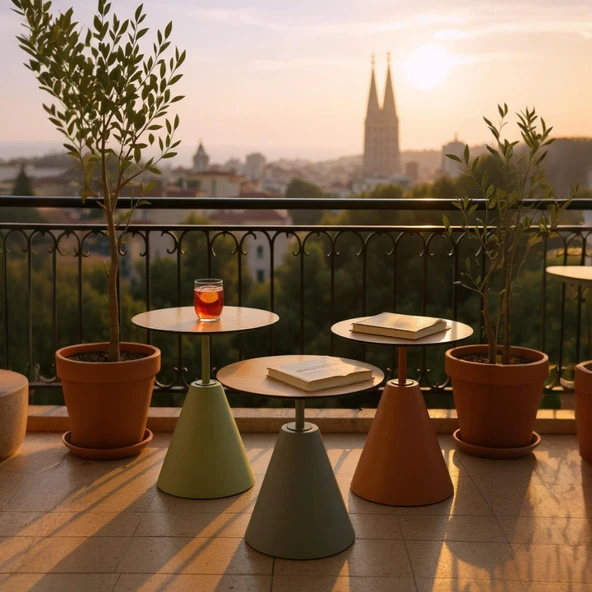 Üçlü Mantar Zigon Sehpa Seti No:553 | Rehome Renkli Yuvarlak MDF Modern Sehpa Takımı - Resim 3