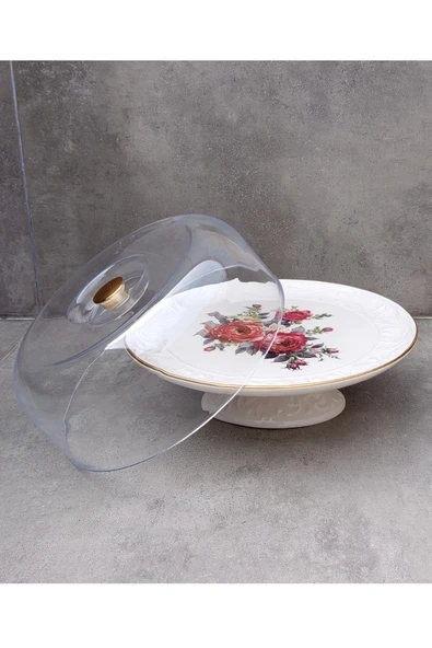 Pinkev Plastik Kapaklı Seramik Kek Fanusu - Resim 2