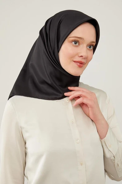 Siyah Düz Twill Eşarp - Resim 2