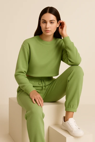 Kadın Paça Lastik Üç İp Şardonlu Lopez Eşofman Altı Yeşil ürün görseli