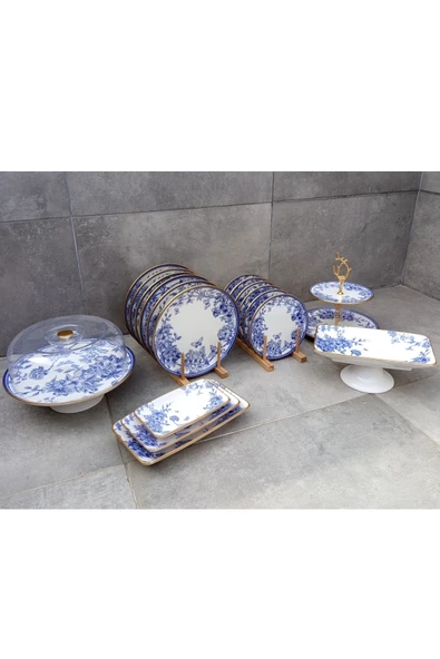 Pinkev 19 Parça 6 Kişilik Seramik Pasta Servis Sunum Tabağı Seti ürün görseli