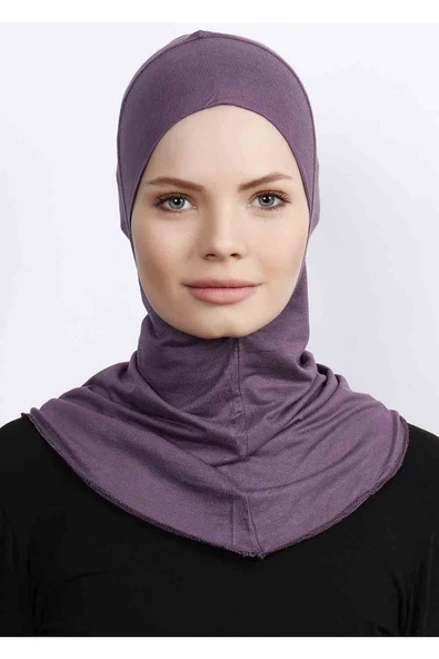 Büyük Hijab Bone - Pratik Boyunluklu Likralı Tesettür Kadın Hazır Esnek Sporcu Hijab - Mürdüm ürün görseli