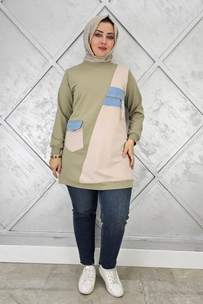 KADIN KOMBİNLİ TAŞ VE FERMUAR DETAYLI TESETTÜR TUNİK - Resim 3