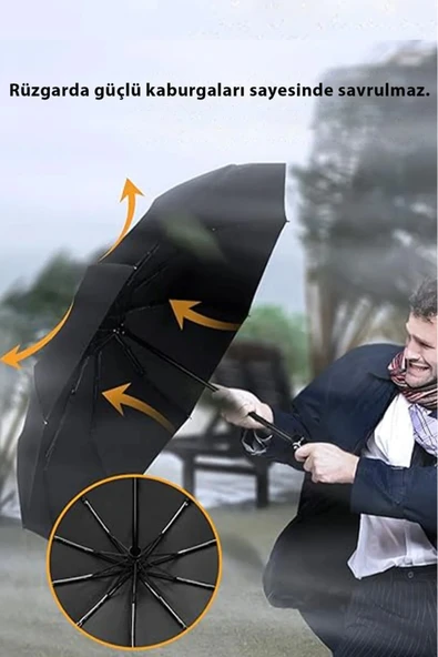 Kampus Kırtasiyem kırılmaz 8 telli tam otomatik siyah fiber şemsiye ürün görseli 1