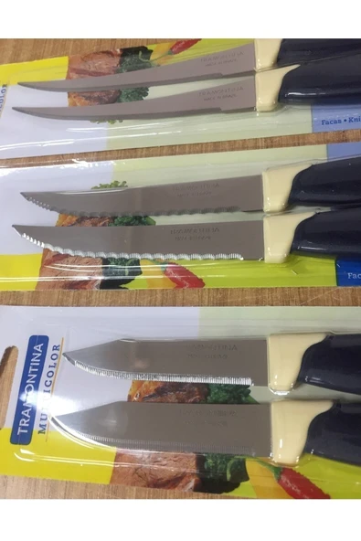 Pinkev Tramontina 6 Adet 3 Boy Tırtıklı Çok Amaçlı Mutfak Bıçak Seti - Klasik Lacivert - Resim 2