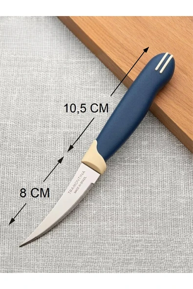 Pinkev Tramontina 6 Adet Paslanmaz Çelik Tırtıklı Kısa Kıvrık Bıçak Seti - Lacivert - Resim 2