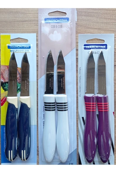 Pinkev Tramontina 6 Adet 3 Renk Paslanmaz Çelik Tırtıklı Kısa Soyma Bıçağı ürün görseli