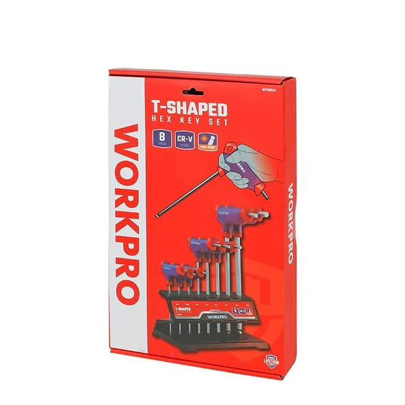 WORKPRO WP200542 8 Parça CR-V Top Başlı T Tipi Uzun Profesyonel Allen Anahtar Takımı - Resim 9