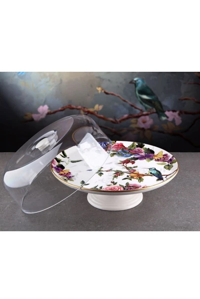 Pinkev Flora 7 Parça Fanuslu Pasta Kek Sunum Standı Tabağı Takımı Seti - Kup120f - Resim 3