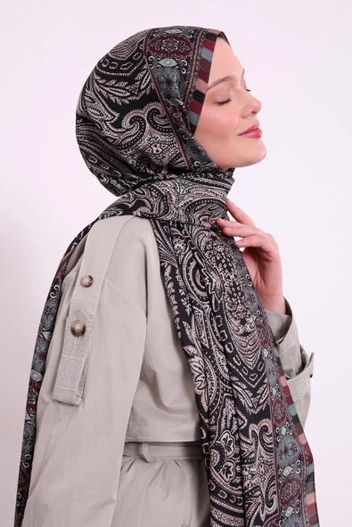 Kahve Etnik Desen Love Şal - Resim 2