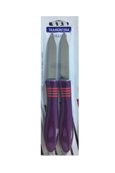 Pinkev Tramontina 2 Adet Lazer Tırtıklı Kısa Meyve Soyma Bıçağı - Mor - Resim 2