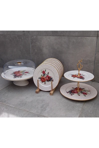 Pinkev 9 Parça Pasta Kek Sunum Tabağı Seti - Resim 2