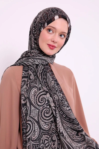 Siyah Etnik Desen Love Şal - Resim 3