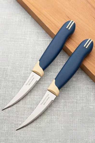 Pinkev Tramontina 2li Set Paslanmaz Çelik Kısa Kıvrık Tırtıklı Bıçak - Lacivert - Resim 2