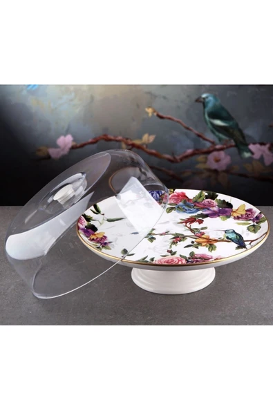 Pinkev Flora 24 Parça Seramik Fanuslu Pasta Çay Bardaklı Kahvaltı Sunum Tabağı Takımı Seti - Resim 4