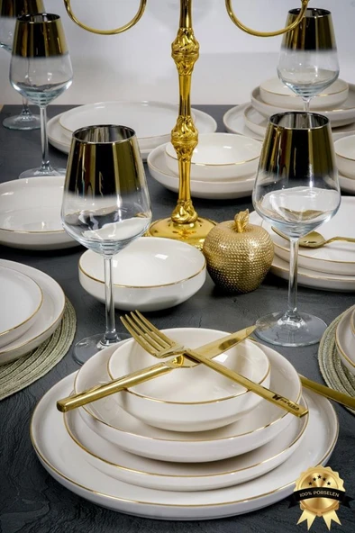 Heda Porselen Rüya Altın Yaldız 24 Parça 6 Kişilik Porselen Yemek Takımı - Resim 2