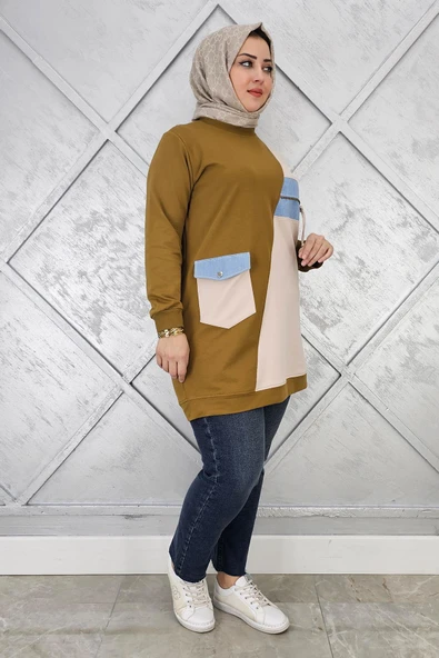KADIN KOMBİNLİ TAŞ VE FERMUAR DETAYLI TESETTÜR TUNİK - Resim 6
