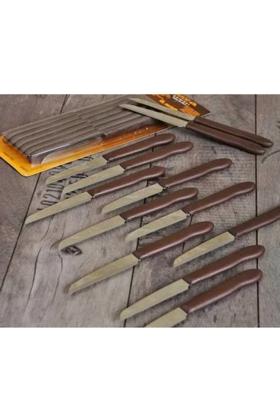 Pinkev Marob 12'li Meyve Soyma Bıçağı Seti - Kahverengi Saplı - Resim 2