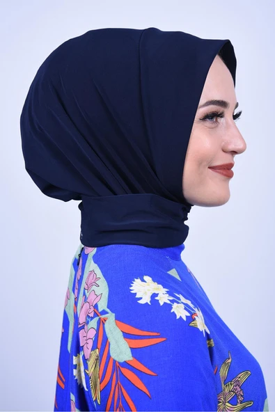 Çıt Çıtlı Bone Tesettür Mayo Üstü Uyumlu Deniz Ve Havuz Bonesi Hijab Lacivert - Resim 2