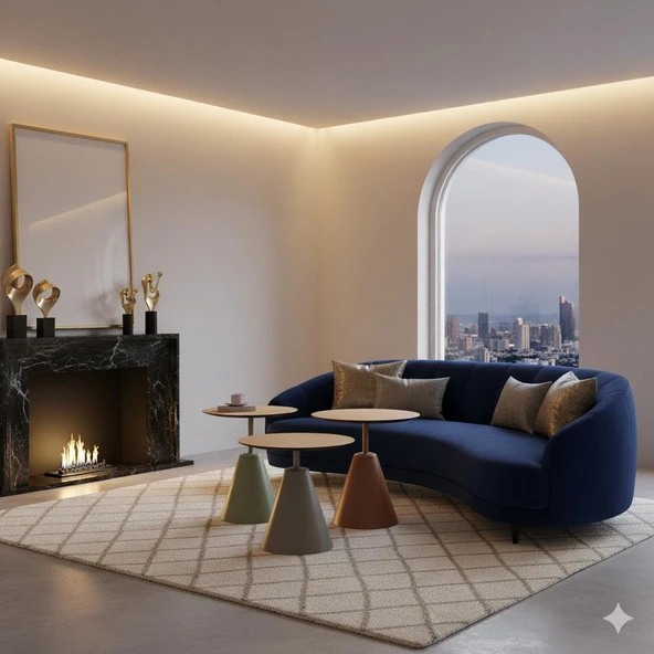 Üçlü Mantar Zigon Sehpa Seti No:553 | Rehome Renkli Yuvarlak MDF Modern Sehpa Takımı - Resim 6