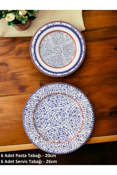 Pinkev Haliç 6 Kişilik 12 Parça Porselen Pasta Servis Sunum Tabağı Takımı Seti ürün görseli