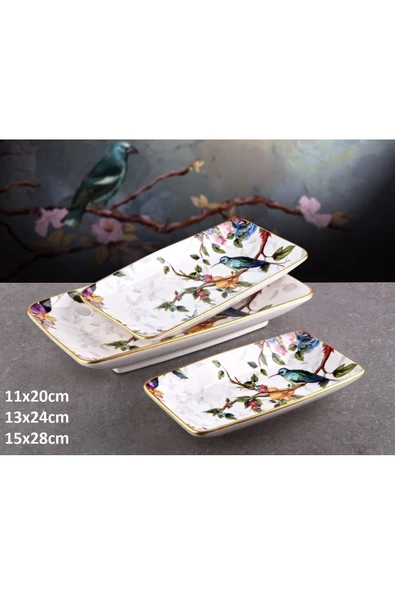 Pinkev 6 Kişilik Seramik Fanuslu Pasta Kayık Sunum Tabağı Tabak Takımı Seti - Resim 4