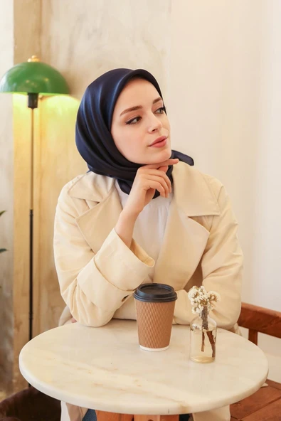 Miray Düz Renk Eşarp - Kristal-lacivert - Resim 2