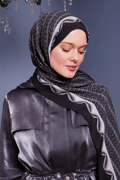 Antrasit Labirent Desen Royal Şal - Resim 3