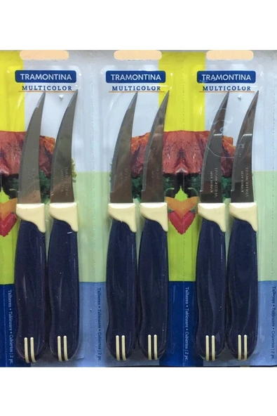 Pinkev Tramontina 6 Adet Paslanmaz Çelik Tırtıklı Kısa Kıvrık Bıçak Seti - Lacivert - Resim 3