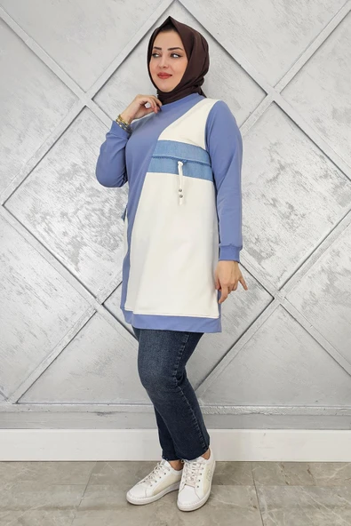 KADIN KOMBİNLİ TAŞ VE FERMUAR DETAYLI TESETTÜR TUNİK - Resim 5