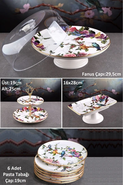 Pinkev Flora 9 Parça Seramik Pasta Servis Sunum Tabağı Seti ürün görseli