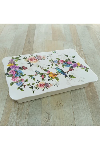 Pinkev Flora Melamin Kapaklı Tepsili 6lı Cam Kahvaltılık - Resim 3