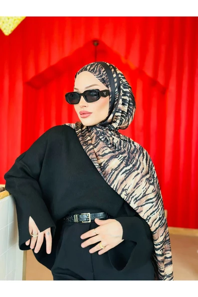 Zebra Desen İthal Çift Taraflı Vual İpek Şal - Resim 2