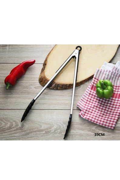 Pinkev Metal Saplı Silikon Uçlu Uzun Servis Kızartma Maşası Maşa 39cm ürün görseli