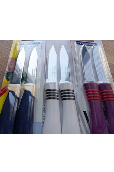 Pinkev Tramontina 6 Adet 3 Renk Paslanmaz Çelik Tırtıklı Kısa Soyma Bıçağı - Resim 3