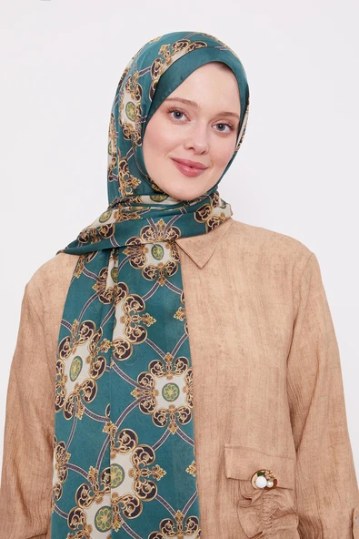 Zümrüt Barok Desen Hint İpeği Şal - Resim 3