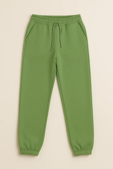 Kadın Paça Lastik Üç İp Şardonlu Lopez Eşofman Altı Yeşil - Resim 3