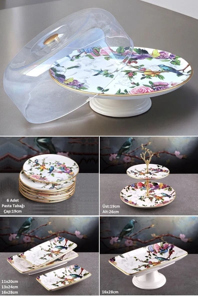 Pinkev Flora 13 Parça Seramik Pasta Kek Servis Sunum Tabağı Tabak Takımı Seti ürün görseli